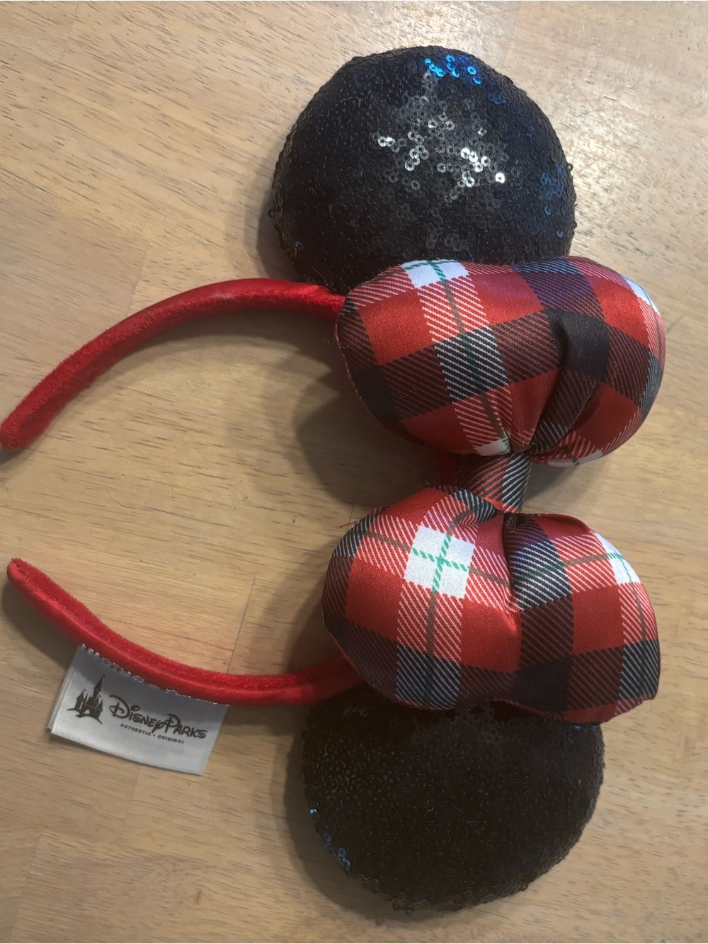 Disney Parks Plaid Bow Minnie Ears Headband - Red & Black